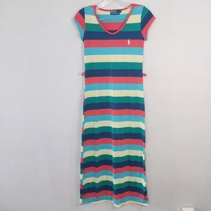 Polo by Ralph Lauren maxi shirt dress Medium stripes multicolor with white pony